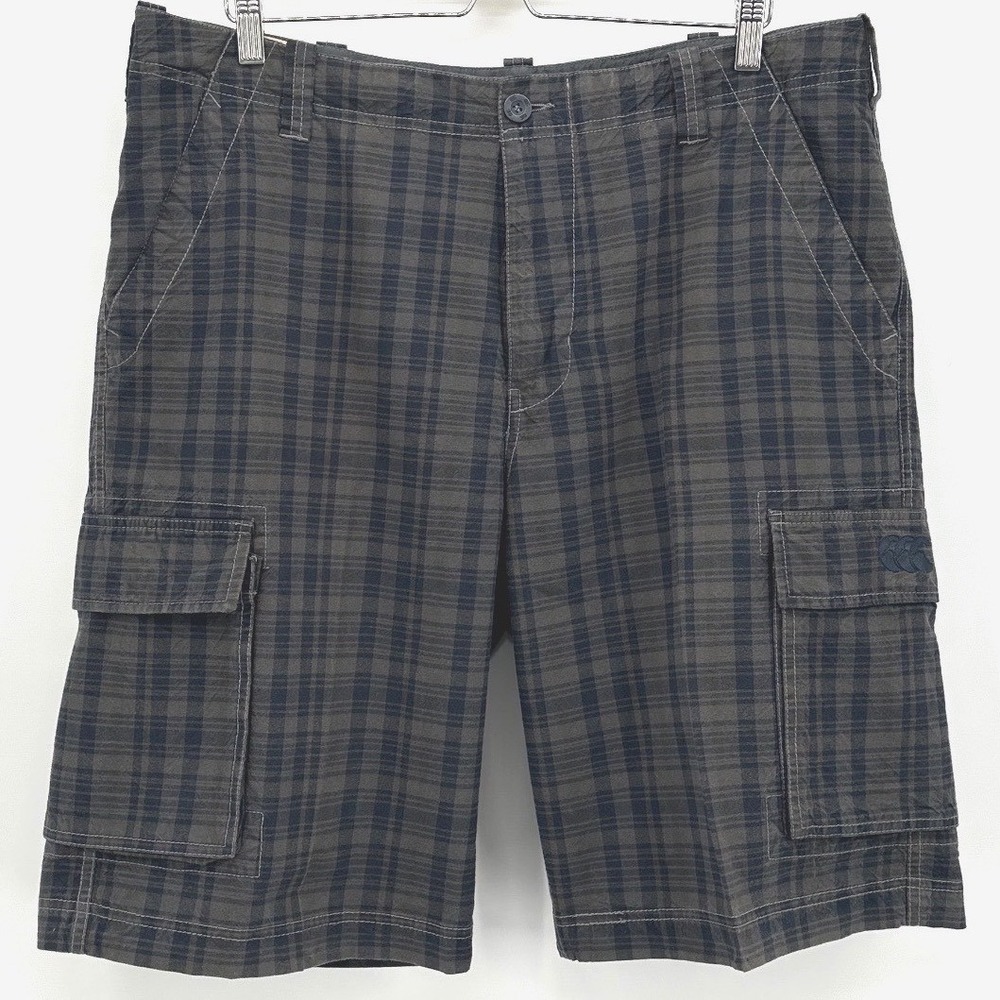 Y2K Canterbury of New Zealand Mens Plaid Cargo Shorts Gray Blue Size 36